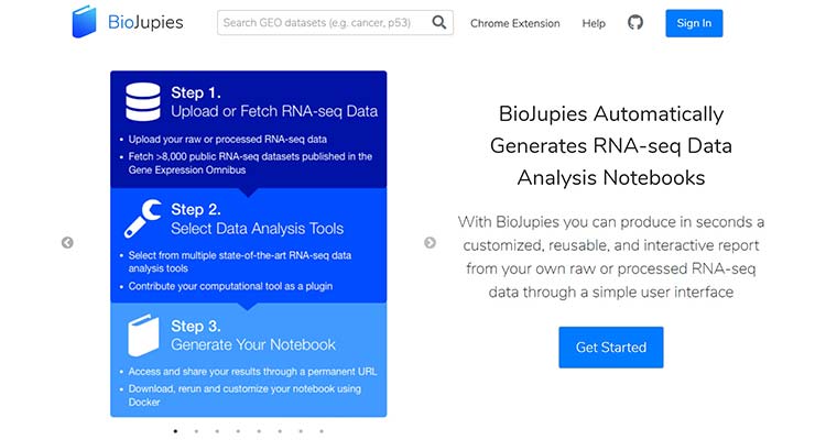Screenshot of the BioJupies website